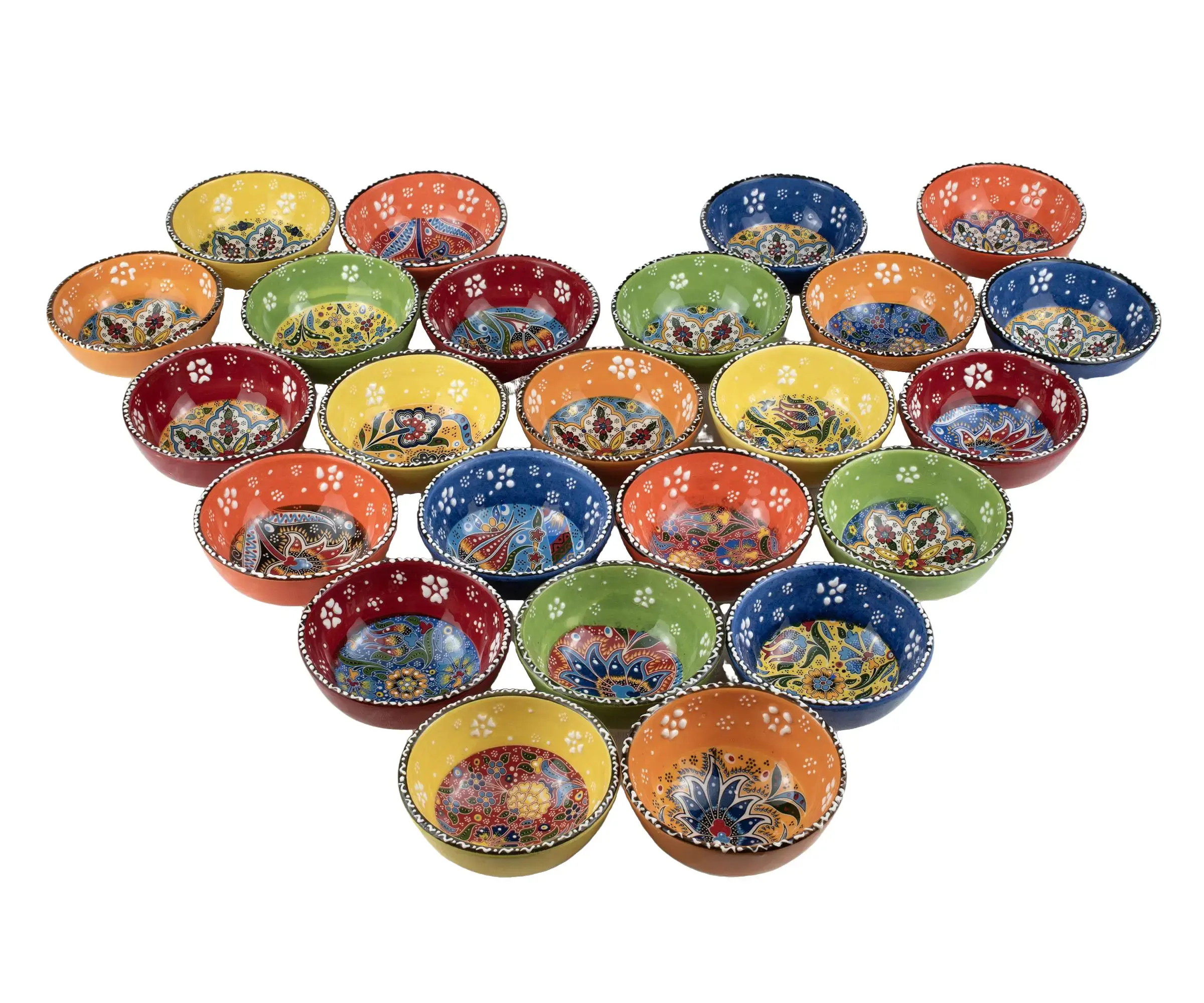 Traybul Set of 5 pcs Mix Hand Painted Turkish Greek Arabic Ceramic Snack Bowl Sauce Dipping-Small Serving Bowls -Gift Set-House Warming- 3.35''/2.5oz Tableware