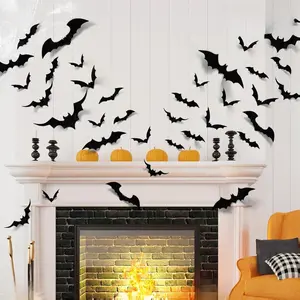 100pcs Bats Halloween Decorations: Halloween Bats Wall Décor Bat Stickers Decals PVC 3D Wall Bat Scary Stickers Halloweens Party Decorations Indoor Outdoor DIY Home Window Door Décor