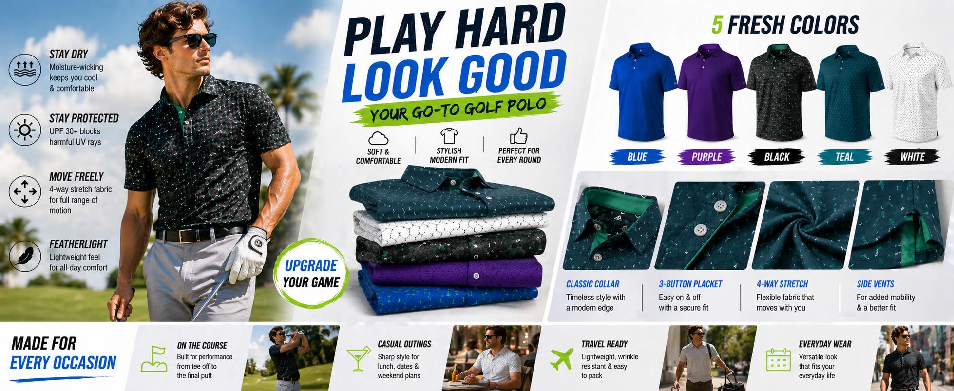 ZITY Men's Golf Shirts Short Sleeve Moisture Wicking Performance Print Patterns Casual Collared Golf Polo Shirt for Men ZITY Men's Golf Shirts Short Sleeve Moisture Wicking Performance Print Patterns Casual Collared Golf Polo Shirt for Men