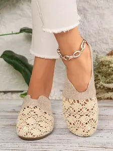 Women's Hollow Out Flat Mules, Summer Breathable Lace Up Sandals, Elegant Casual Daily Wear, Comfortable Vacation Shoes