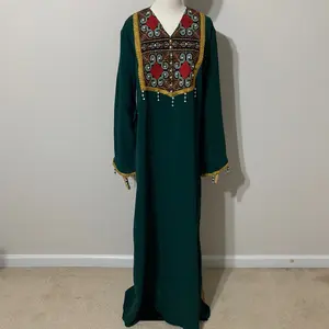 Green with Pearl Embroidered Dress / Arab Traditional Abaya