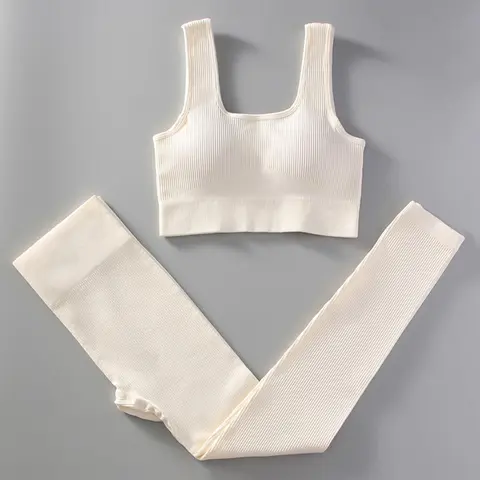 Women's 2 Piece Solid Crop Tank Top & High Waist Leggings Set, Breathable Sportswear for Yoga Gym Workout, Training Outfit for Summer, Fitness Clothes, Workout Running Clothes, Gym Yoga Outfits