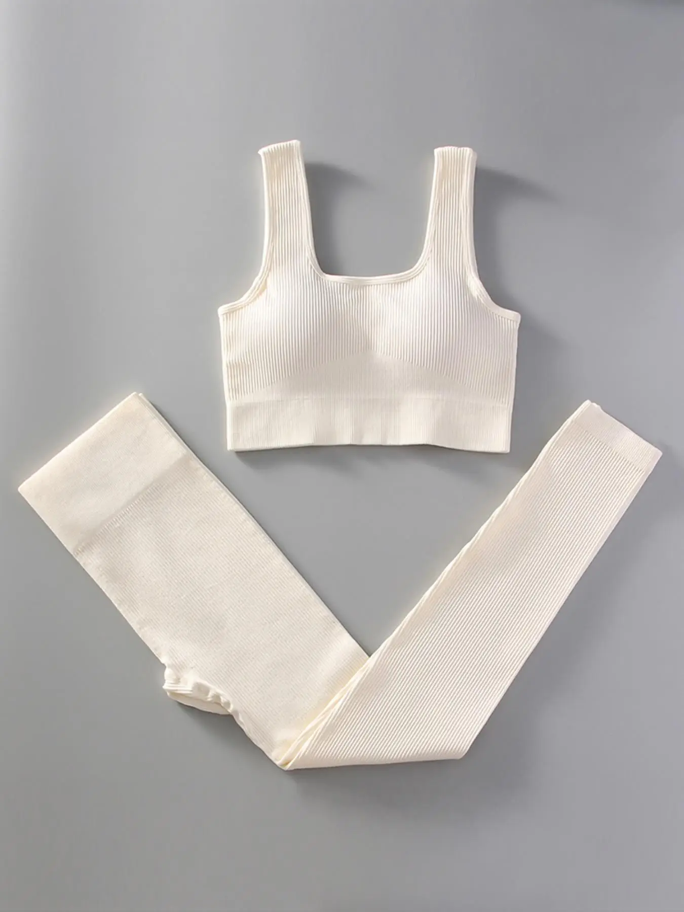 2 Pieces Women's Solid Scoop Neck Crop Tank Top & High Waist Leggings Tracksuit Set, Sweatsuits, Sporty Breathable Outfits for Yoga Gym Workout Sets,