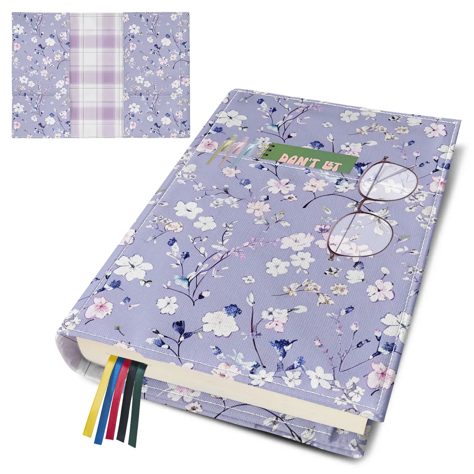 Fabric Book Cover Protector for Paperbacks,Waterproof Soft Canvas Book Cover with Pockets Bookmark,Double Side Print Book Dust Jacket Covers for Hardcover Textbooks Book Lovers Gift