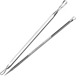 Pimple Extractor Acne Treatment Tool Surgical Grade Blackhead Comedone Removal 2-in-1 Popper Tool for Face Nose Blackhead Extractor Tool Silver