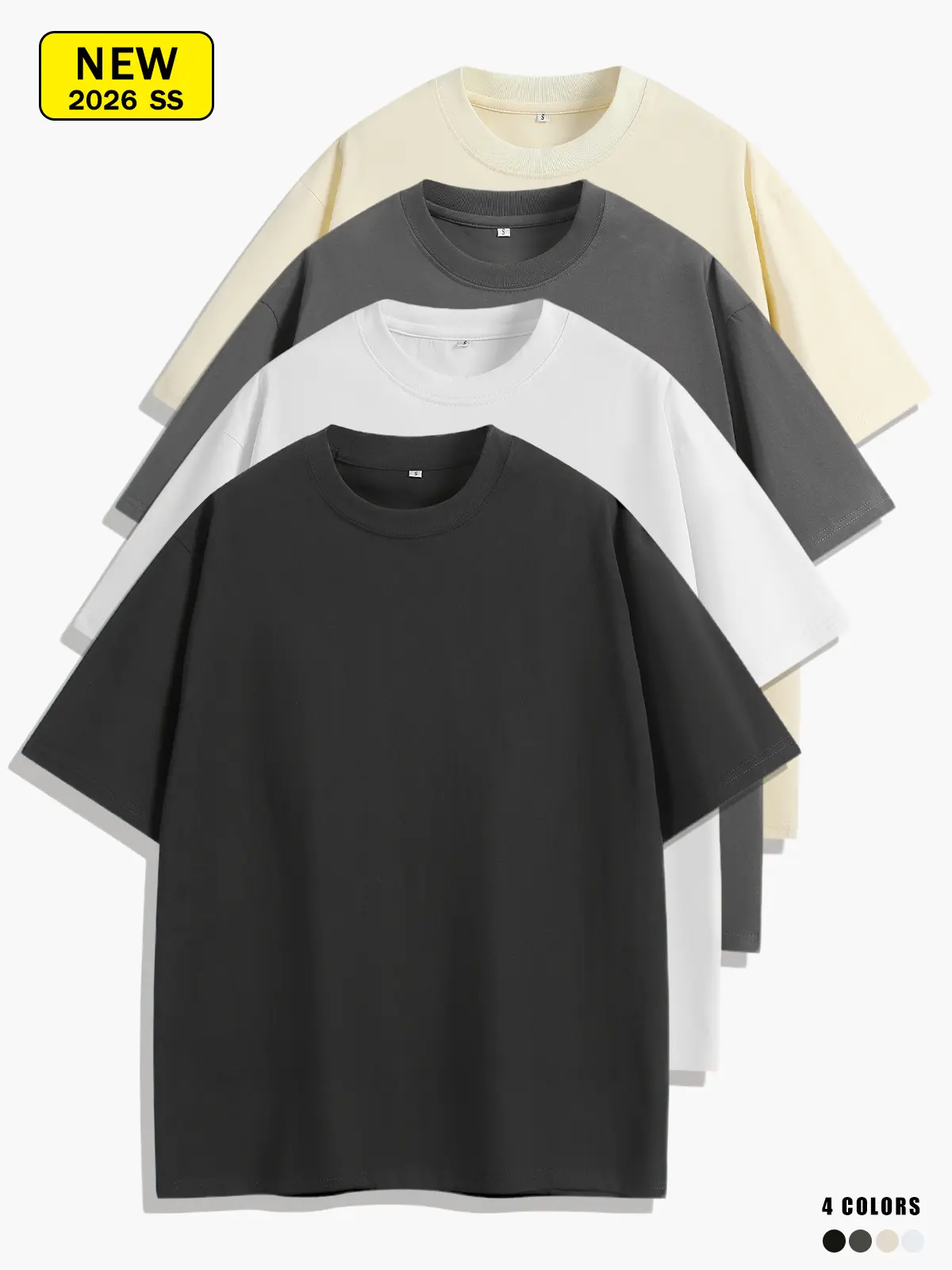 Men’s summer 100% cotton solid-color short-sleeve T-shirt, relaxed drop-shoulder fit, moisture-wicking and breathable, skin-friendly and comfortable