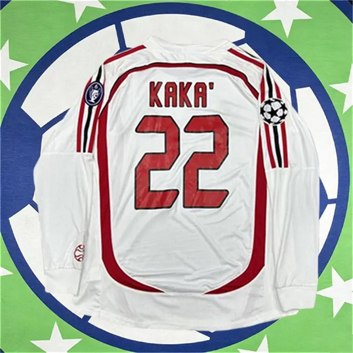 2006 2007 Away Retro White No.22 Kaka Long Sleeved Soccer Jersey