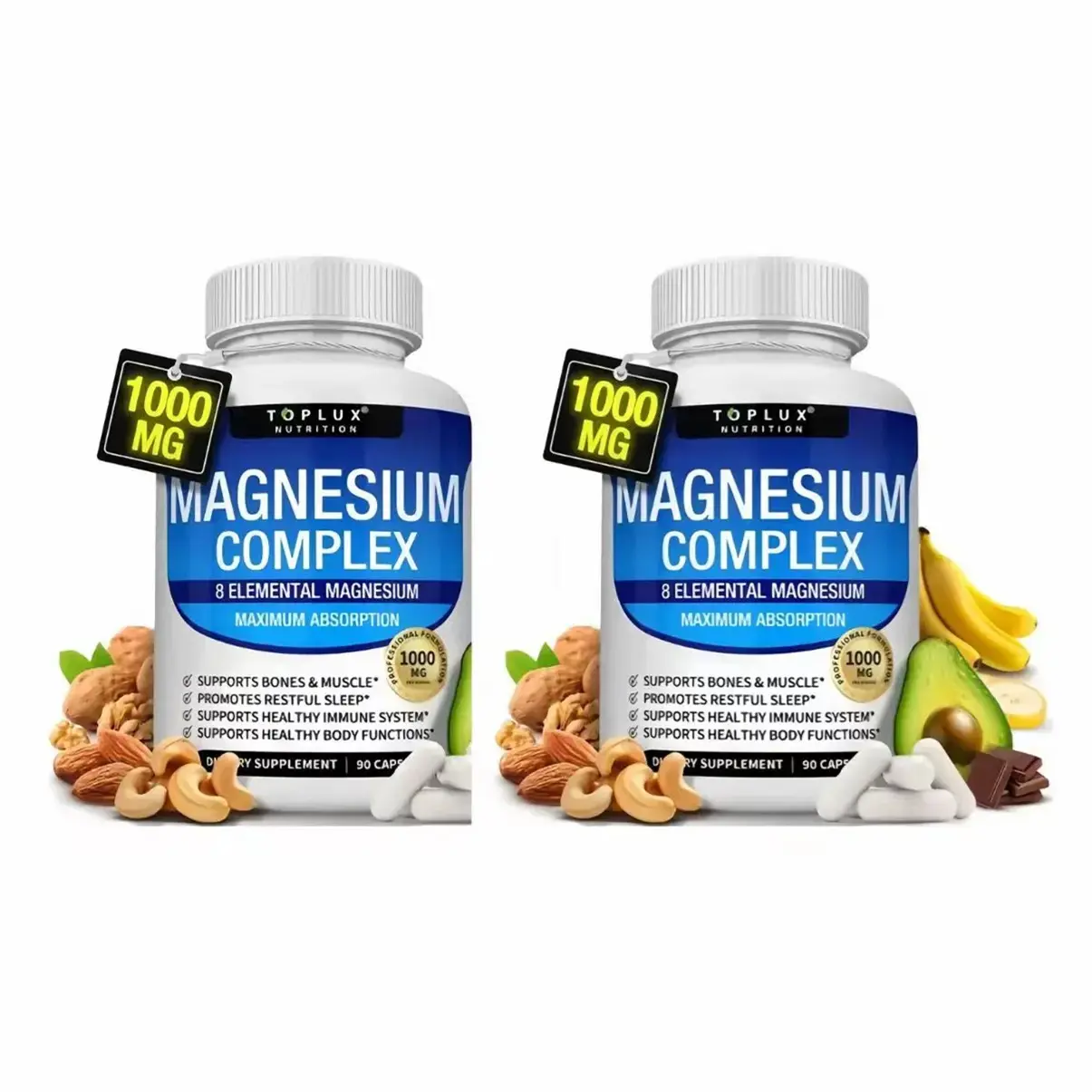2 Bottles Toplux Magnesium Complex GV 8 Essential Magnesium Supplement 1000mg Fitness Edible