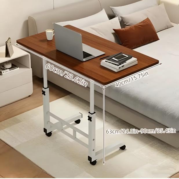 Height-Adjustable Mobile Laptop Table – Rolling Workstation Desk with Dual Shelves for Bed, Dorm & Office