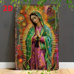 Our Lady of Guadalupe Metal Tin Sign – 12x8 Inch Religious Wall Art with Colorful Floral Design| Virgin Mary Prayer Decor for Home, Chapel & Indoor Space| Waterproof UV-Printed Aluminum Plaque