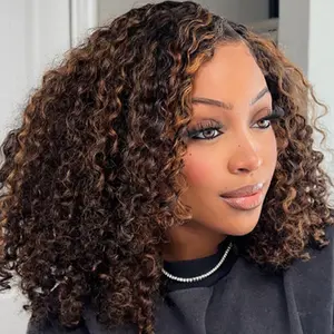 CurlyMe Wear Go Balayage Highlight Ombre Brown Water Wave Bob Water Wave Pre-Cut 7x5 Glueless Wig with Adjustable Draw-string