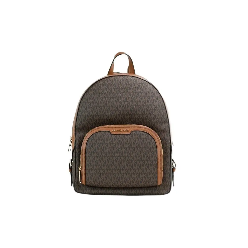 Pre-owned MICHAEL KORS Polyester, Polyethylene, Canvas Shoulder bags Jaycee Large Brown Signature PVC Shoulder Backpack Women's Bookbag