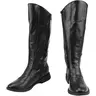 Men's Mid-Calf Gothic Slip-On Flat Boots - Round Toe, EVA Insole, Breathable Mesh Lining, Cuban-Inspired All-Seasons Walking Shoes, Polyester Fiber Footwear for Renaissance Enthusiasts, Flat Jazz-Ready (Above the Ankle but Below the Knee)