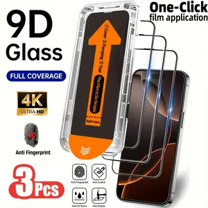 3-piece Automatic Alignment HD Tempered Glass Screen Protector, Smartphone, Compatible with iPhone 17 Pro Max/17 Air/16 Pro Max/16 Pro/16 Plus/15 Pro Max/14 Pro Max/13 Series, Full Coverage, Anti-drop, Anti-scratch