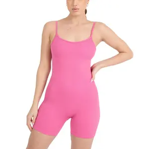 YITTY Active Women's Seamless Spaghetti Strap Short Jumpsuit – 5" Inseam One-Piece Ribbed Romper, Built-In Bra, Tummy Control