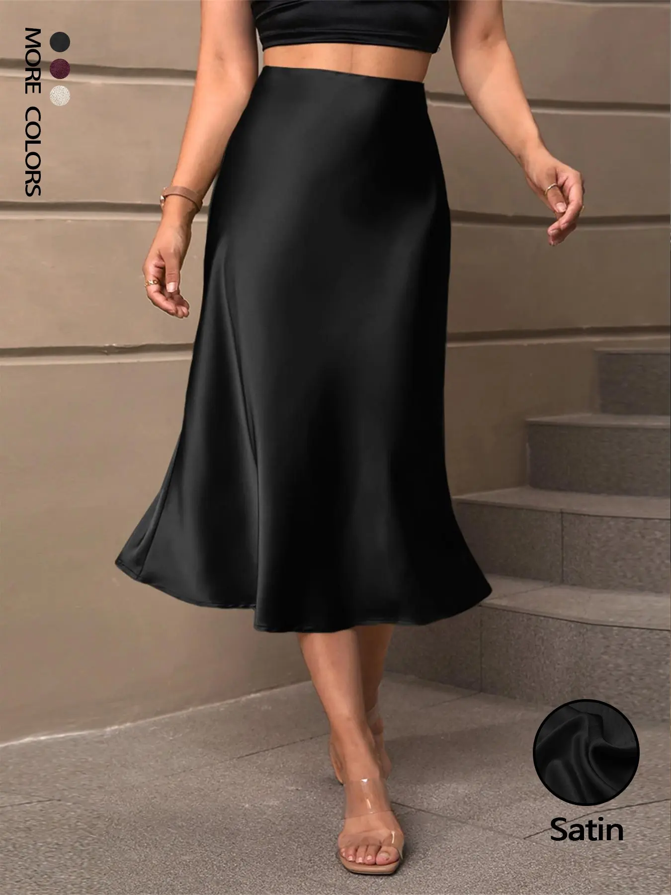 Women Elegant Satin Womenswear Bottom Skirts Solid Color High Waist Silk Midi Skirts Summer Soft Cool Smooth Fishtail Midi Long Skirts for Formal Cocktail Party Wedding Evening Daily Wear Business Commuting Outfit