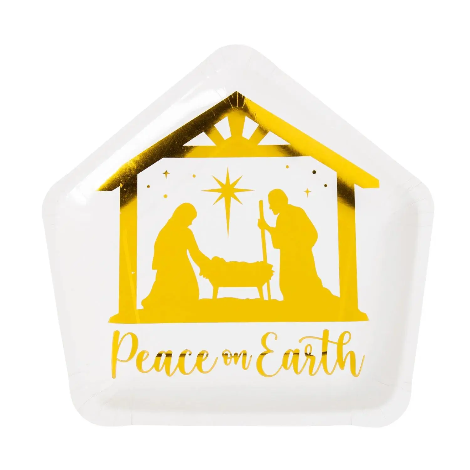 Peace on Earth Message Nativity Scene Paper Serving Trays - 12 Pieces, Disposable Tableware Supplies
