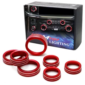 iJDMTOY 7pc Sports Red Aluminum Air Conditioner Stereo Volume/Tune Trailer/4WD Light On/Off Switch Ring Covers For 2021-up Ford F-150 w/ 12-Inch SYNC4 Touchscreen NAVI