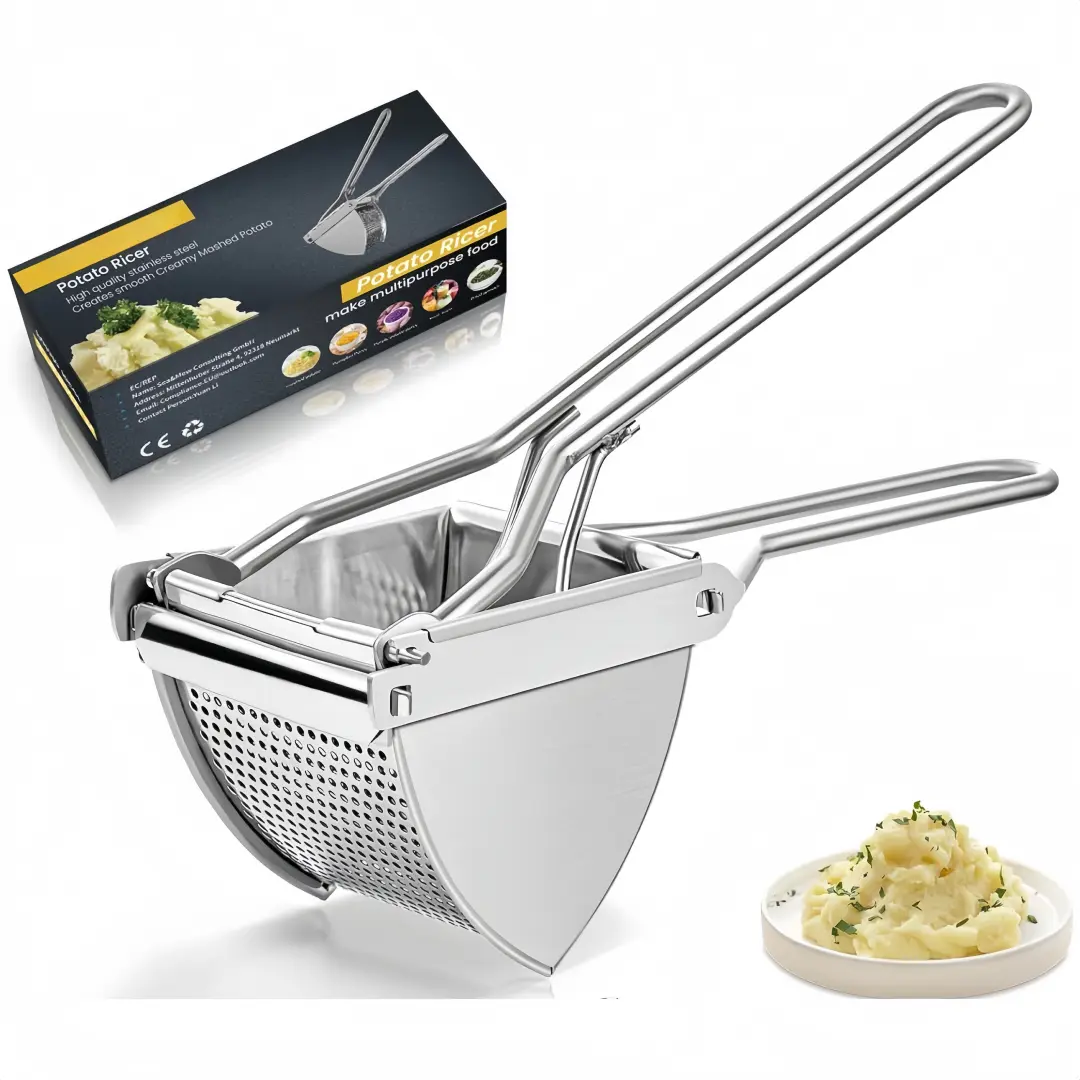 Potato Ricer, Larger 22 oz Heavy Duty Potato Masher Stainless Steel Make Fluffy Mashed Potatoes, Easy to Clean and Comfort Handle Ricer For Mashed Potatoes for Baby Food, Fruit Juices