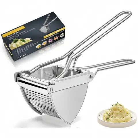 Stainless Steel Potato Ricer - 22 oz Heavy-Duty Vegetable Tool with Comfort Handle, Reusable, Efficient, Easy to Clean for Making Fluffy Mashed Potatoes, Baby Food; Single Unit for Adults