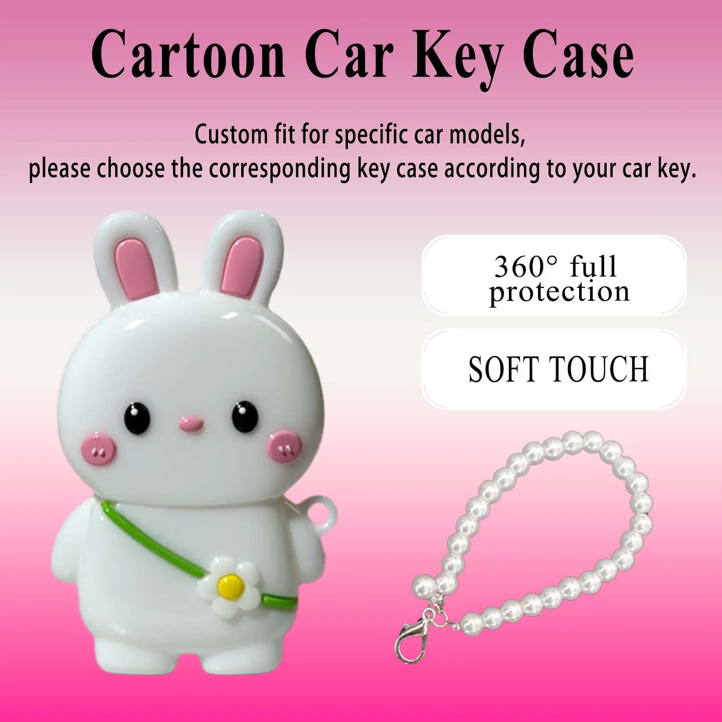 Ice Patterned Rabbit Car Key Case Shock and Drop Resistant Full Coverage Protection Compatible with Push Button Start System 360° Full Protection Soft Touch smart lcd-01
