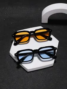 2pcs Vintage Rectangular Sunglasses, Color Lenses, Unisex Fashion Casual Sun Glasses, Trendy Vintage Sunglasses, Daily Wear & Outdoor Activities Accessories