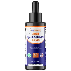 Vitamatic Melatonin 20mg Liquid Drops - 2 Fluid Ounce (59ml) - Natural Berry Flavor - for Adults - Non-GMO - Vegetarian Supplement Edible Dietary