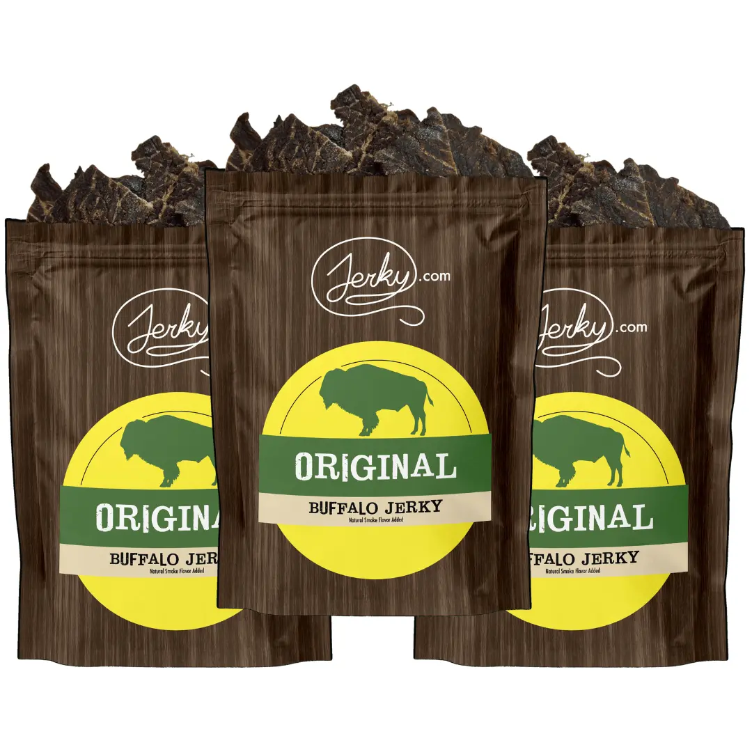 3 Pack - Original Buffalo Jerky, 100% Real Savory Buffalo Meat - All-Natural, No Added Preservatives, High Protein Dried Meat Snack - 5.25 oz.