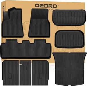 YITAMOTOR Floor Mats & Trunk Mat with Backrest for 2020-2024 Tesla Model Y 5-Seat (NOT fit 7-Seat) Custom Fit All Weather Durable TPE Automotive Interior Cargo Liners Trunk Mats
