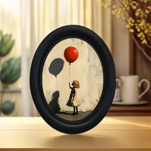 Vintage Oval Frame Wall Art, Balloon Girl Theme Decor, Perfect for Halloween Christmas Thanksgiving, Home Office Room Decoration