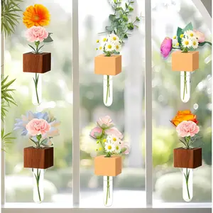 3PCS Mini Plant Propagation Station Set - for Window, Fridge, Wall, Office, Kitchen Decor, Home Plant Display,Inculd Glass Test Tube Vases Magnet and Adhesive Backed Wooden Holders
