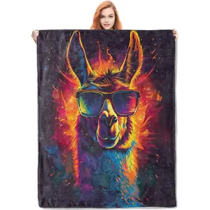 Colorful Llama Throw Blanket 50x60, Funky Animal Design Blankets for Room Home Decor, Soft Throws, Cool Llama Gifts for Women