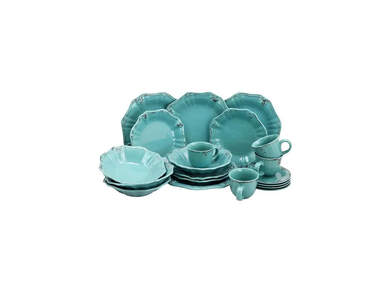 Elama Fleur De LYS 20-Piece Dinnerware Set, Turquoise Elama Fleur De LYS 20-Piece Dinnerware Set, Turquoise