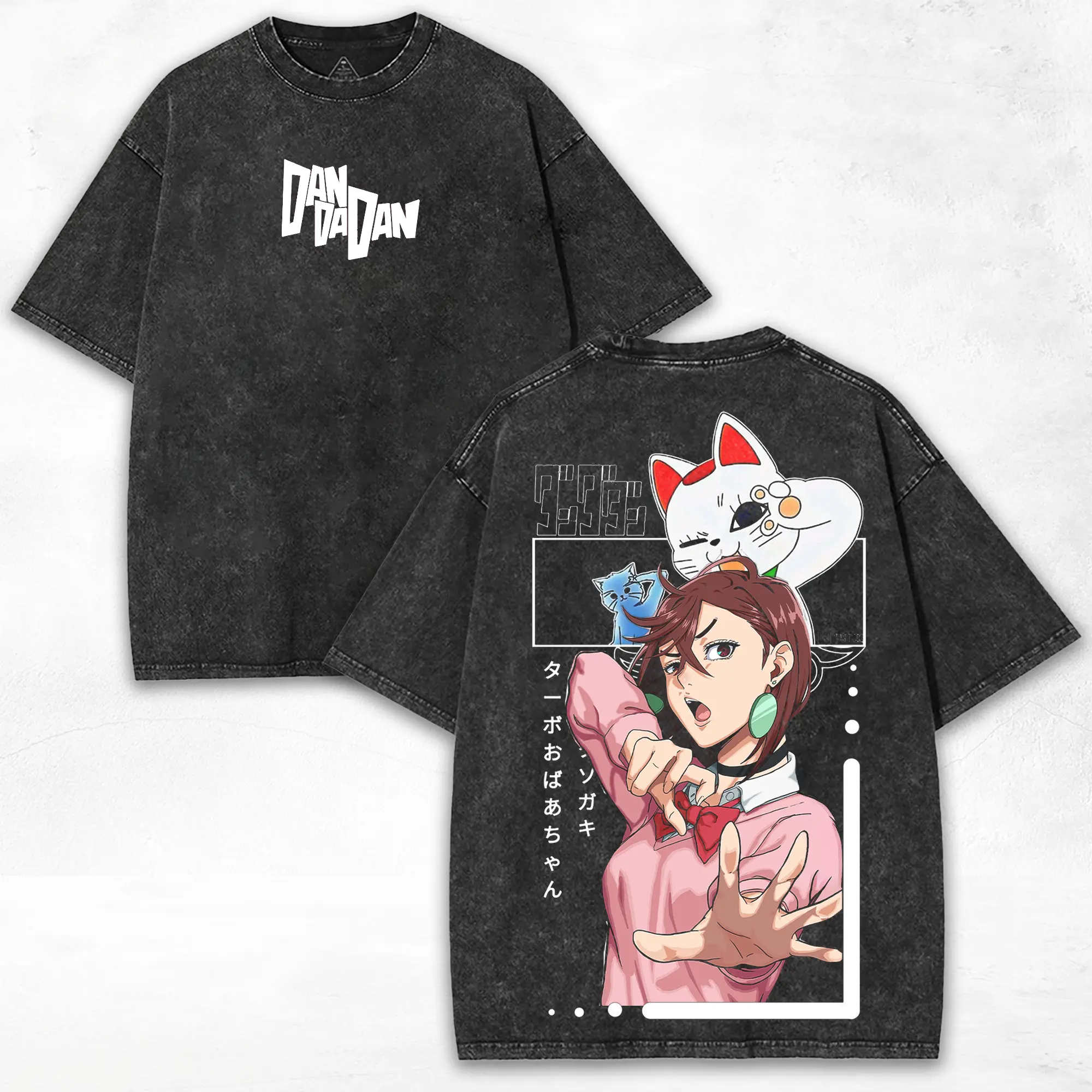 Momo Ayase x Dandadan + Psychic Spirit Energy + Heavy Cotton Vintage Print + Washed Streetwear Tee + Collector Drop Top Womenswear