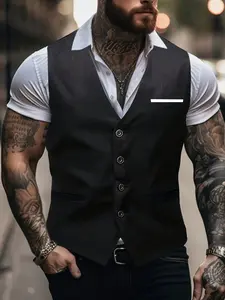 Men'S Slim-Fit Bomber Jacket - Business Casual Coat with Button Front Closure, Sleeveless Jacket for Office, Dates, Everyday - All-Season Formal & informal Outerwear (Non-Stretch Fabric) - Easy-Care Polyester Blazer,