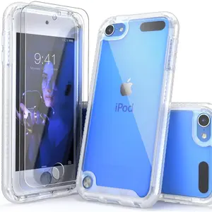 Compatible with iPod Touch 7th Generation Case,2 in 1 Shockproof iPod Case with Screen Protectors,Hybrid Slim Fit Protection Shock Resistant Cover for iPod Touch 5/6/7th Generation,Clear