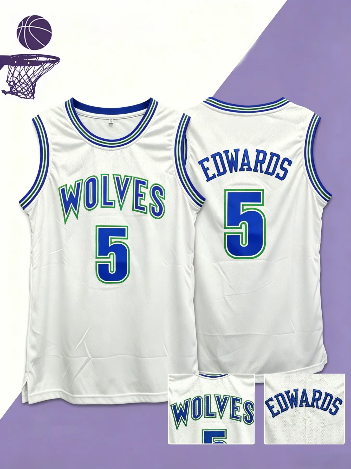 Men's #5 Embroidered Basketball Jersey,Basketball Tank Top Sleeveless Breathable Hip Hop Stitched Practice Athletic Shirt, Sports Tops