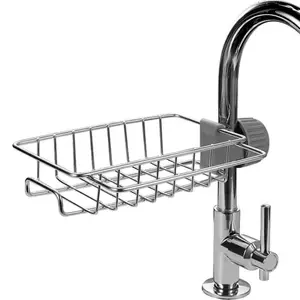 Stainless Steel Sink Faucet Storage Rack, Kitchen Organizer, Dish Drying Organiser for Sponges, Dishwashers, Towels, Peeler, Drainage Holder