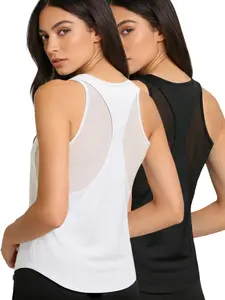 Two-Pack Women's Solid Color Mesh Patchwork Tank Top, Breathable Quick-Dry Sleeveless Shirt, Ideal for Gym Yoga Running Training