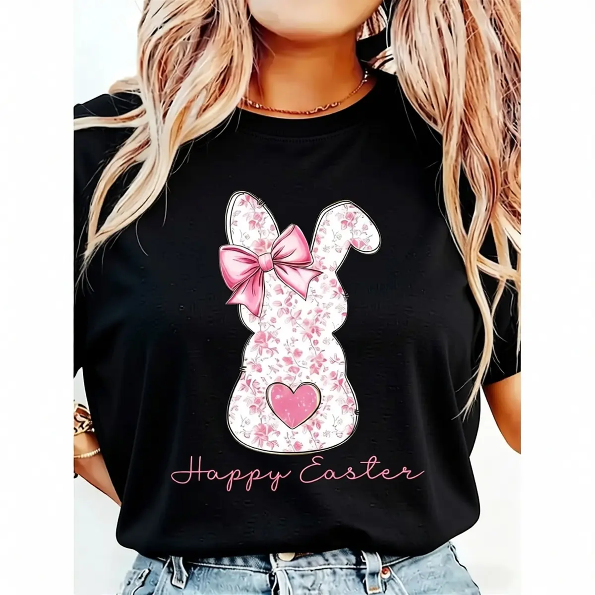 Men's Unisex Easter Bunny Graphic T-Shirt - Heavy Cotton, Basic Casual Classic Fit Crew Neck Top, Fashion Beach Wear Pairable with Shorts for Holiday Celebrations