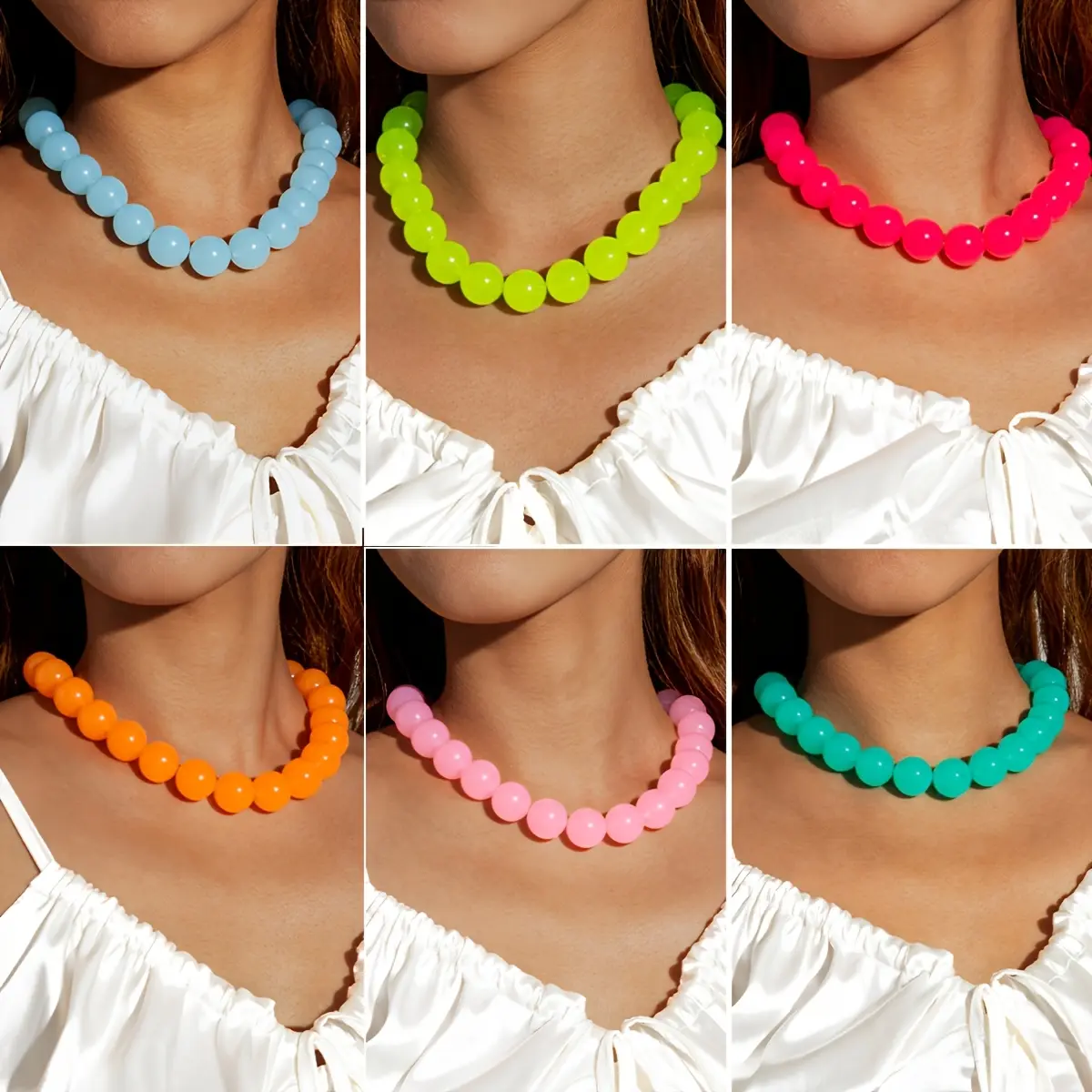 Multicolor Beaded Necklace for Women, 1-Piece Short Bohemian Acrylic Statement Choker for Layering, Daily Wear & Parties, Beaded Necklaces, Colorful Beaded Necklace