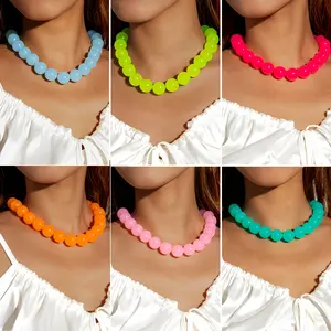 1pc Bohemian Multicolor Acrylic Beaded Necklace for Women - & Candy-Colored Statement Choker with Beads, Suitable for Daily Wear, Parties, Vacation Gifts, Year-Round Layering for -Fitr and Ramadan