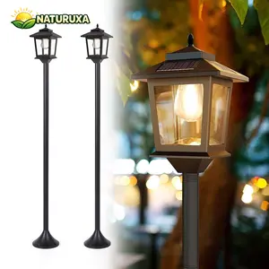 Naturuxa 63" Aluminum Solar Lamp Post Light, Outdoor 2 Pack Solar Floor Lamp,Waterproof Solar Powered Lamp Post for Garden, Pathway, Yard, Front/Back Door, Warm White Solar Post Light, Outdoor Decor
