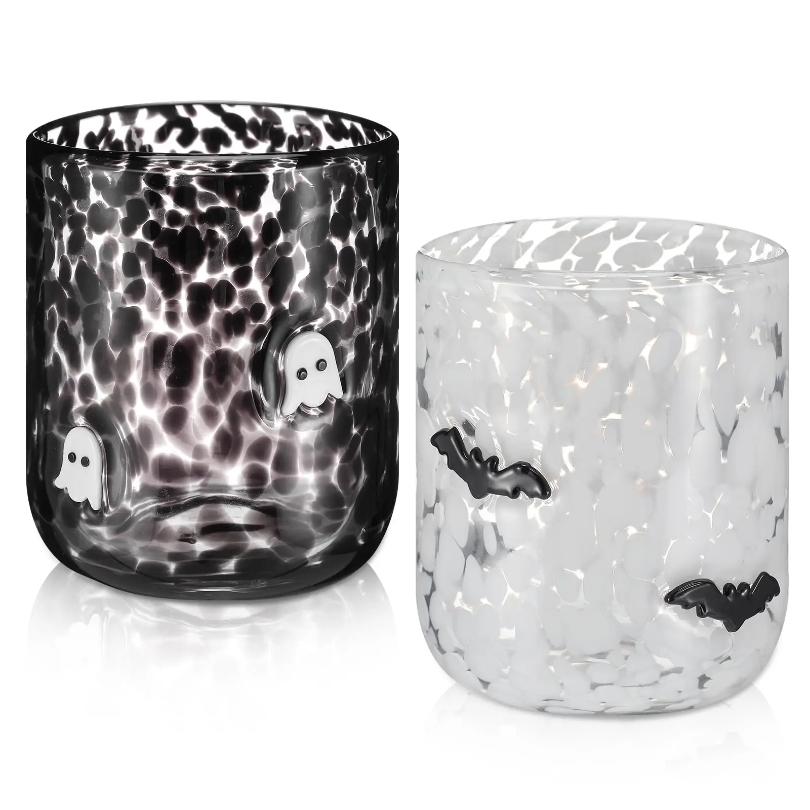 2 Pcs Halloween Icon Juice Glasses Ghost Pumpkin Element Double Old Fashioned Hand Blown Drinkware Stemless Coffee Juice Fall Cups for Family Friend Bestie Girls for Boo Basket Ideas Spooky Season Fall Gift Table Centerpiece Kitchen Party Decor