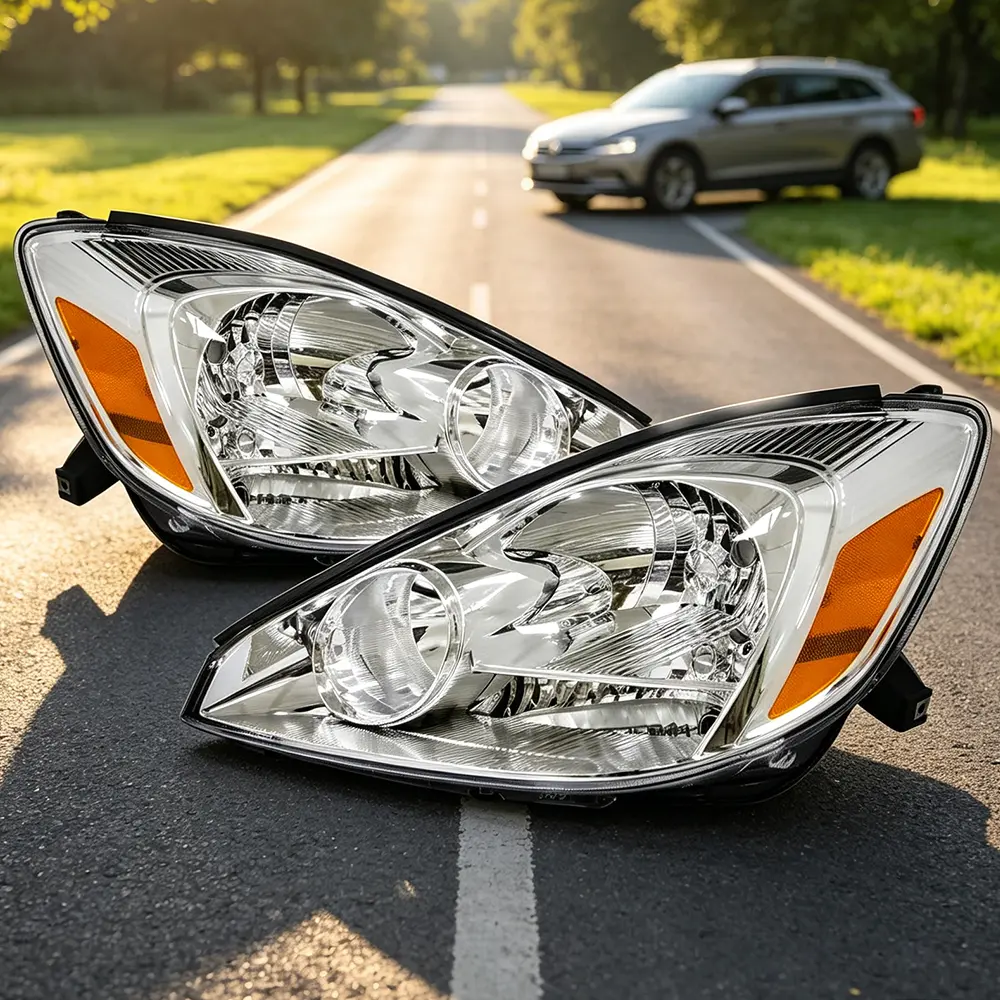 TopAutoGear Headlight Assembly Compatible with 2004 2005 Toyota Sienna, Clear Lens Chrome Housing with Amber Reflector Headlamp Replacement, Driver & Passenger Side OEM Replacement Headlights