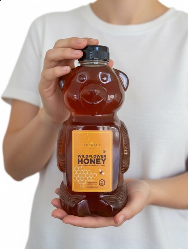 48 Oz Amphora Pure Honey - Natural Wildflower Honey in Bear-Shaped Bottle for Healthy Sweetening