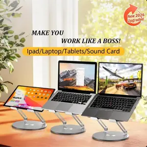 360° Rotating Laptop Stand,Adjustable Foldable Aluminum Laptop Stand, 2-in-1 Multifunctional Laptop Stand Hub for Gaming Laptop & Mobile Stand,Gray