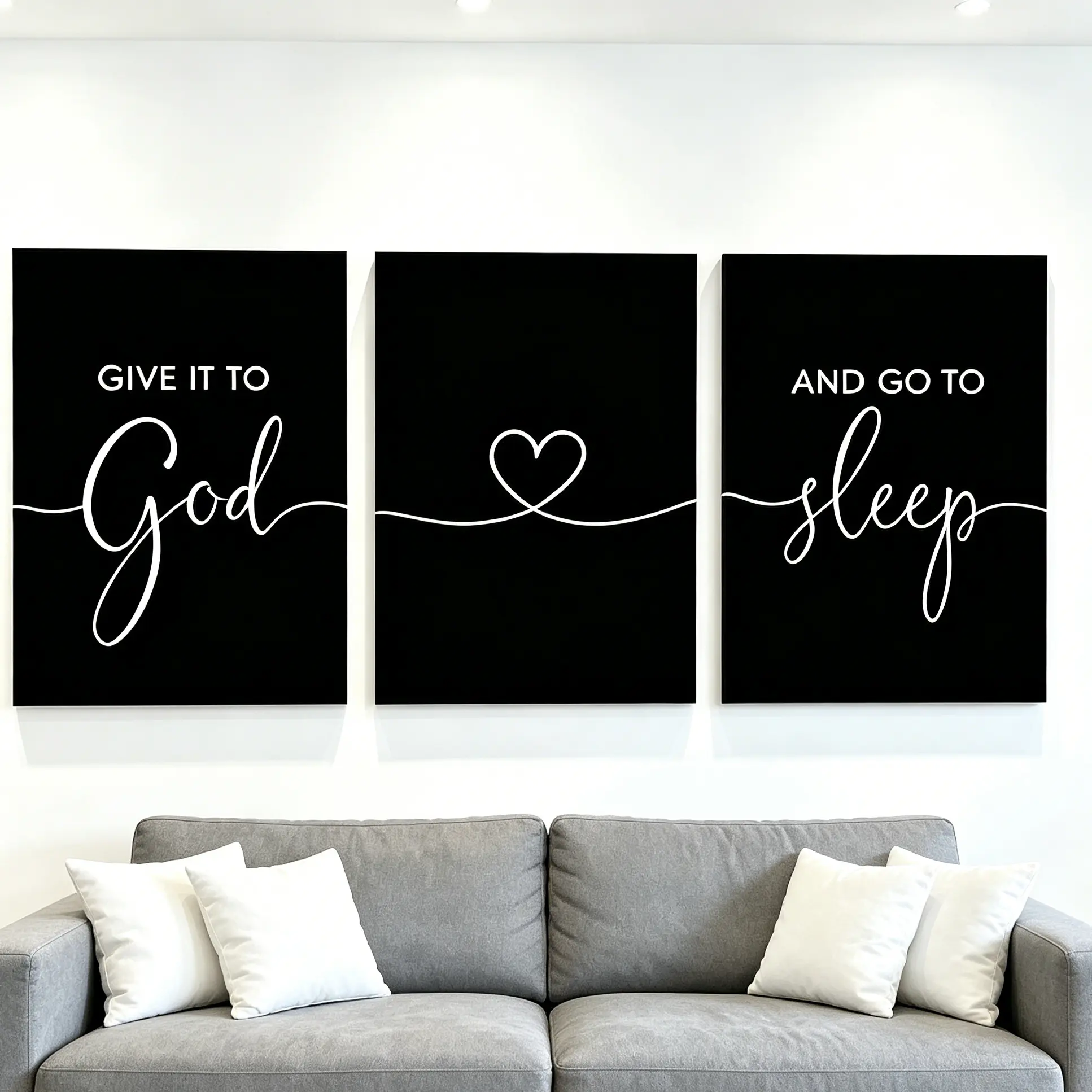 Scripture Canvas Wall Art Set - 3-Piece Black & White Wood Print Wall Arts, Artistic "Give It to God and Go to Sleep" Home Decor