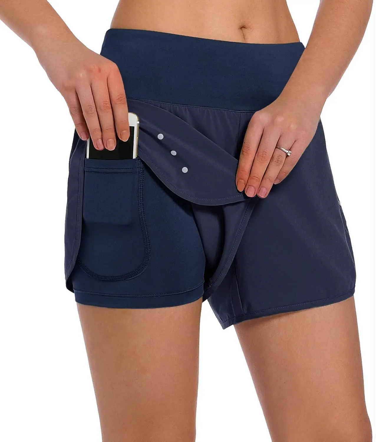 Women's 2 in 1 Running Shorts - Lightweight Athletic Workout Gym Yoga Shorts Liner with Phone Pockets