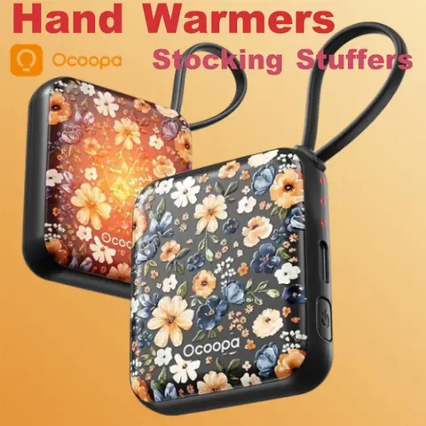 Ocoopa Rechargeable Hand Warmers 2-Pack 0.59" Ultra Slim Pocket, UL Certified, 3-Setting Electric, Durable Lanyard-Equipped, Artist-Collaboration UT5 Nano with Exclusive Floral Designs, Christmas Stocking Stuffers Mini Useful Gifts for Outdoor Camping